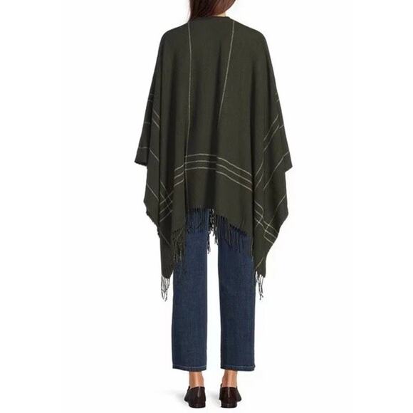 EILEEN FISHER Wool Twill Plaid Serape | Garnet Hill Eileen Fisher Wool Twill Green Plaid Wrap Fringe $188 NWT